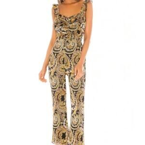 House of Harlow Revolve Gold Black Paisley Night Out Samaya Jumpsuit Size XS